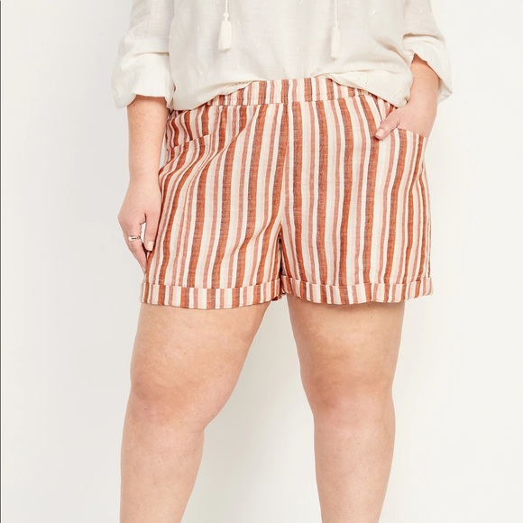 Old Navy XL High Rise Striped Linen Cotton Blend Elastic Waist Pull On Shorts - Picture 2 of 8
